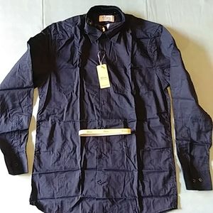 Blanc mens dress button down shirt sz MED navy blue